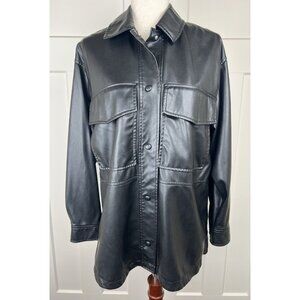 Zara Faux Leather Black Shirt Jacket Snap Front Shacket Modern Minimalist